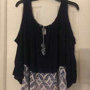 Green Dragon Boho Cold Shoulder Blue Blouse size small